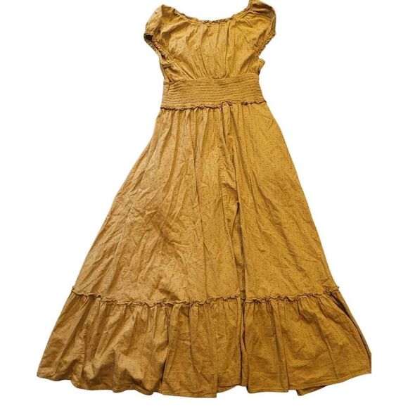 Old Navy Dress Women's Small Miners Gold Clip Dot Defined Waist Midi Peasant - Picture 3 of 6